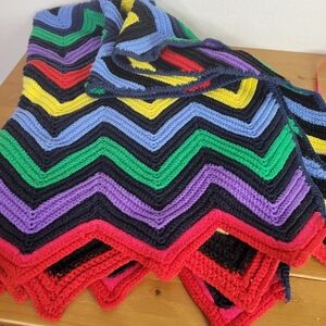 Vintage rainbow crochet blanket throw striped